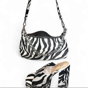 Zebra Print Shoulder Bag with Chain Strap & Matching platforms - Black & White